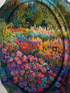 Gerahmtes Gartenblumenbild, Original-Gouachemalereien auf Leinwand und Rahmen