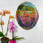 Gerahmtes Gartenblumenbild, Original-Gouachemalereien auf Leinwand und Rahmen