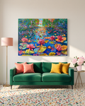 "Vibrant Waterlilies", Original Oil Painting Vibrant landscape in impressionism
