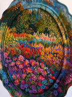 Gerahmtes Gartenblumenbild, Original-Gouachemalereien auf Leinwand und Rahmen