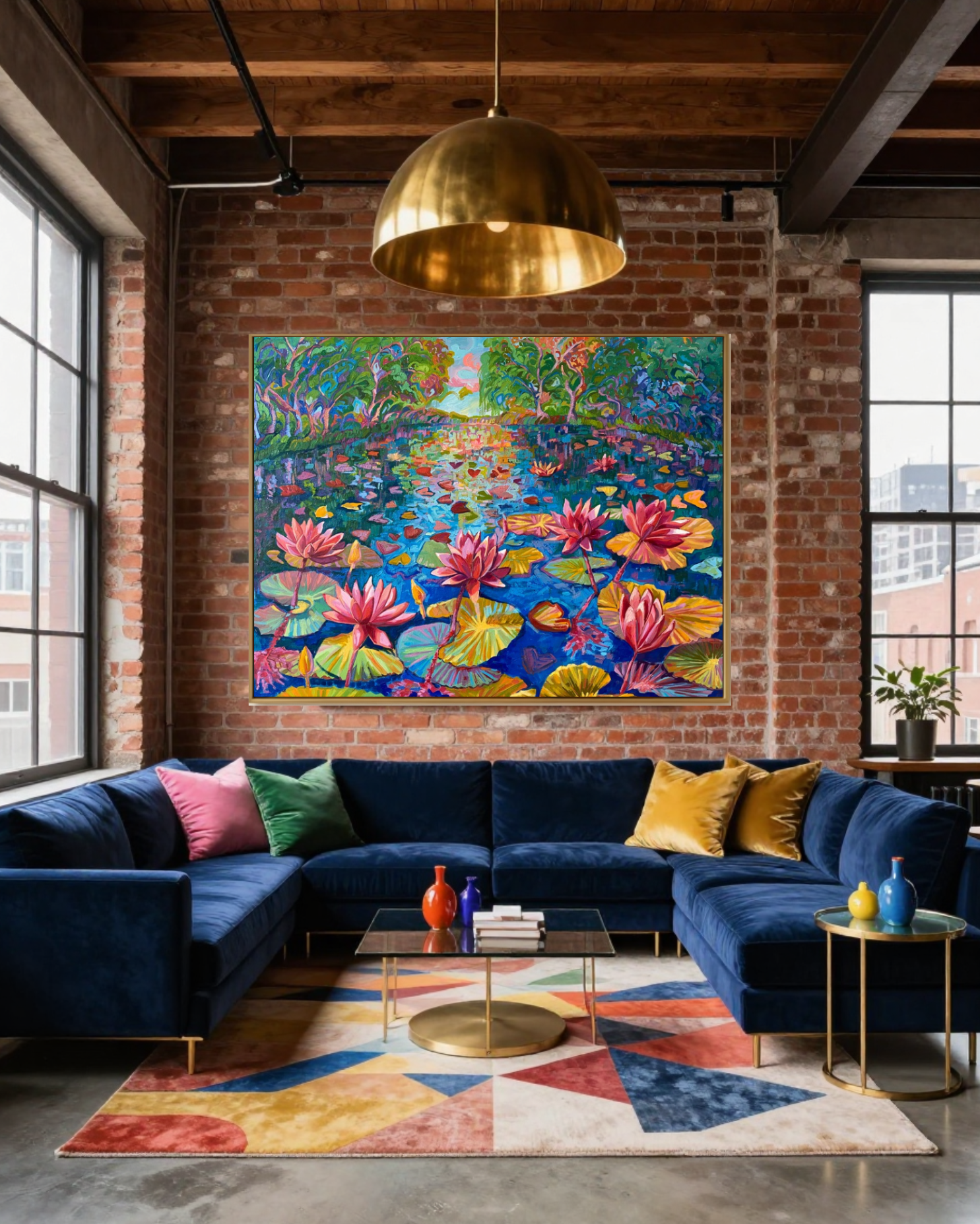 "Vibrant Waterlilies", Original Oil Painting Vibrant landscape in impressionism