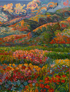 Vibrant sunset, landscape Original Oil Painting, Colorful Floral Landscape