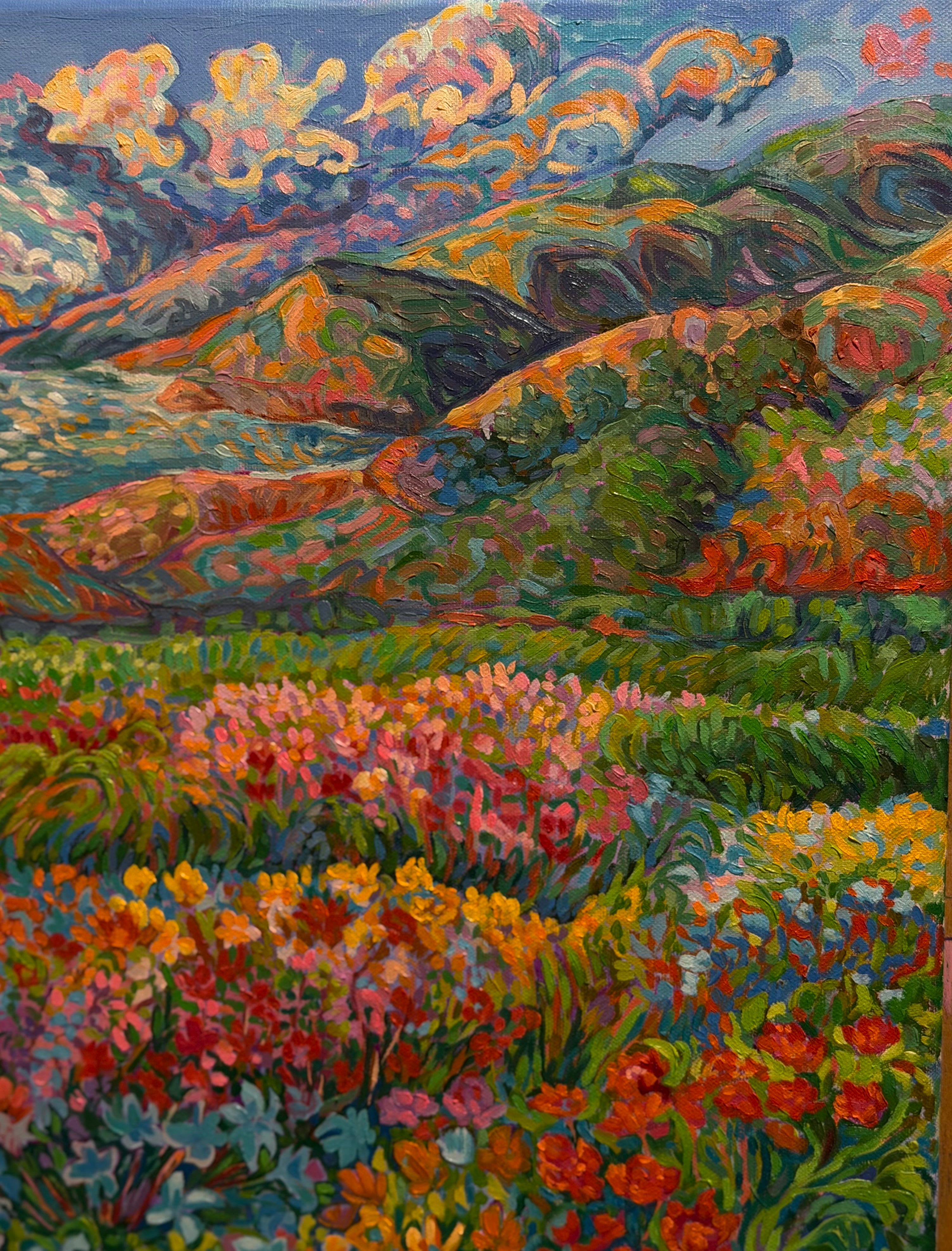 Vibrant sunset, landscape Original Oil Painting, Colorful Floral Landscape