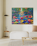 "Vibrant Waterlilies", Original Oil Painting Vibrant landscape in impressionism