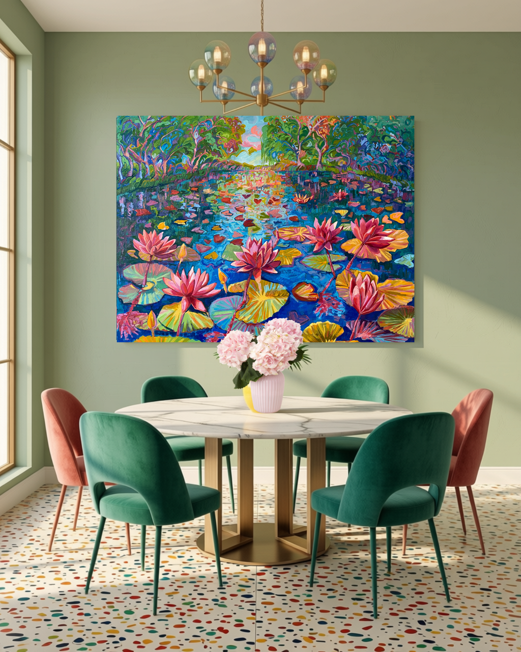 "Vibrant Waterlilies", Original Oil Painting Vibrant landscape in impressionism