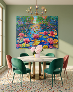 "Vibrant Waterlilies", Original Oil Painting Vibrant landscape in impressionism