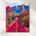Original wertvolles Ölgemälde, rote Straße, Landschaft im Impressionismus und Expressionismus
