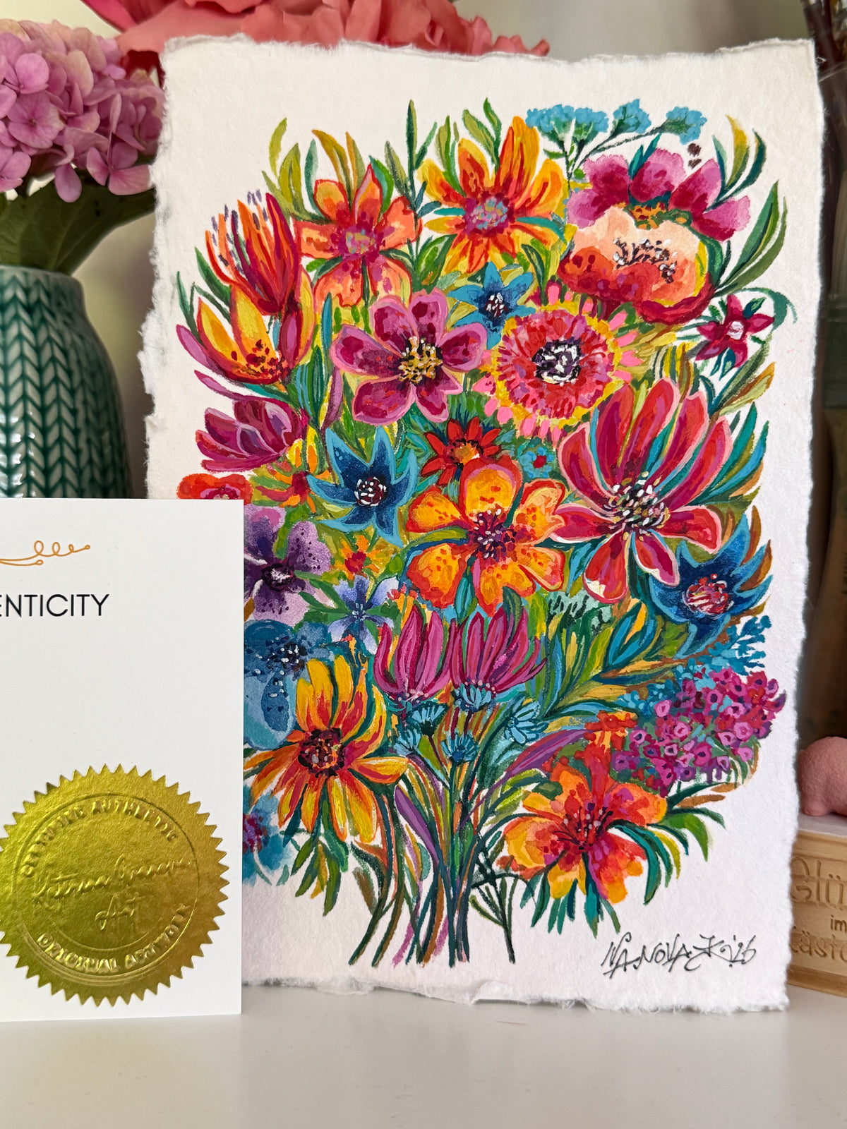"Bouquet flowers" — Original Gouache on Handmade Paper | A5 (Copy)