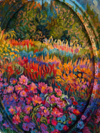 Gerahmtes Gartenblumenbild, Original-Gouachemalereien auf Leinwand und Rahmen