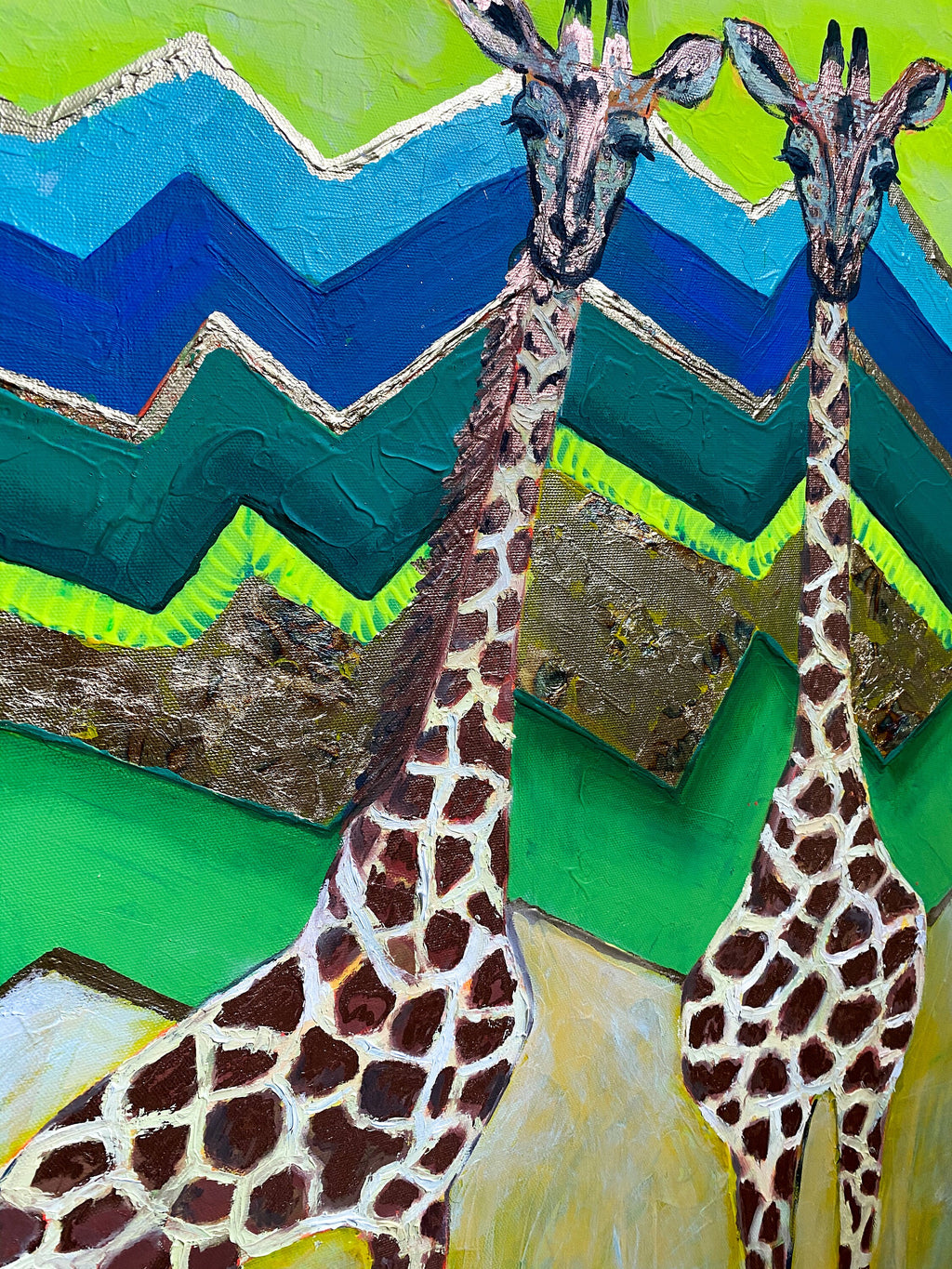 Original painting Giraffes painting in a geometric world, by Katerina Ivanova