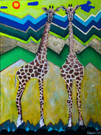 Original painting Giraffes painting in a geometric world, by Katerina Ivanova