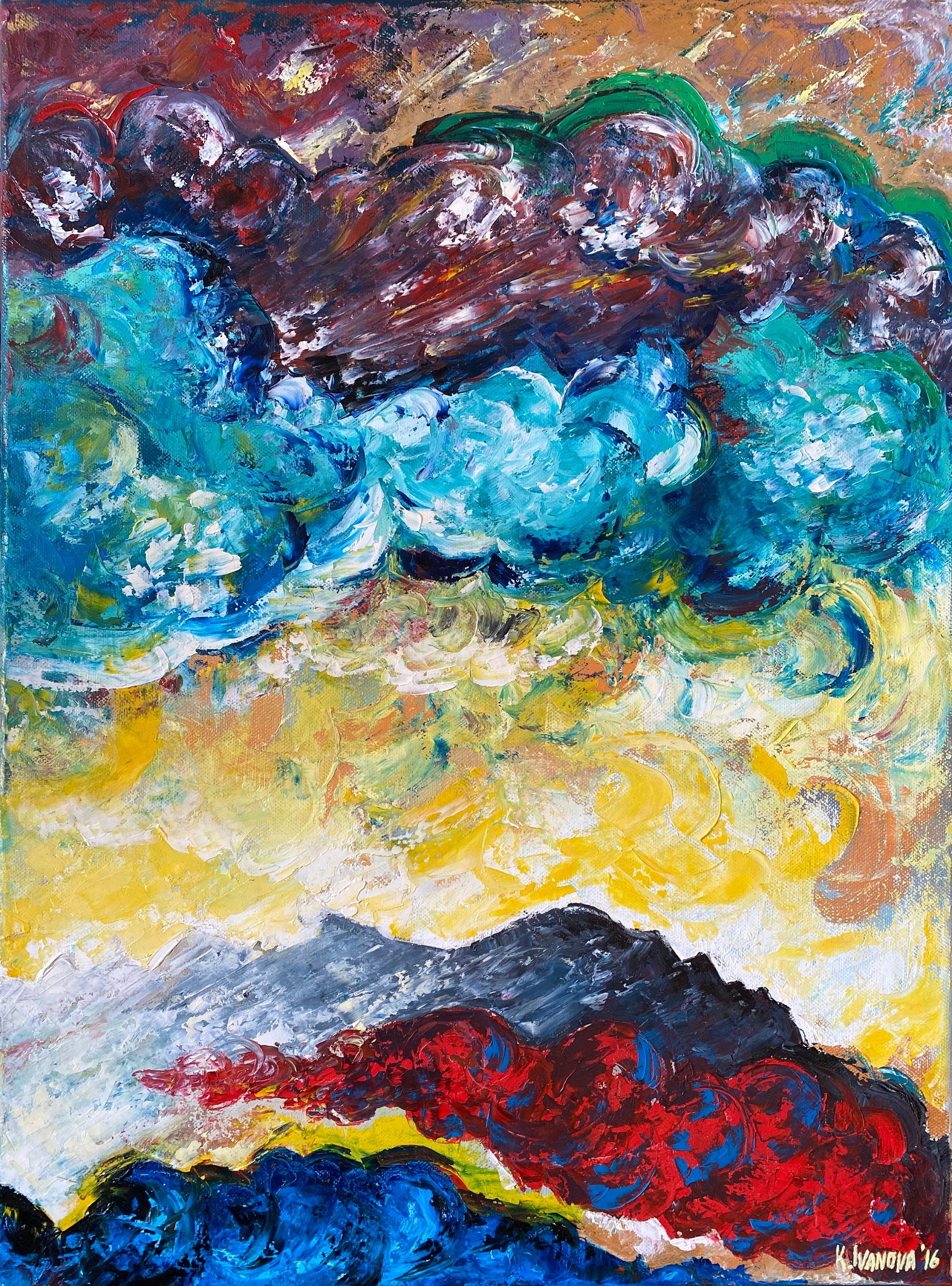 Original oil painting, stretched canvas, clouds abstract art