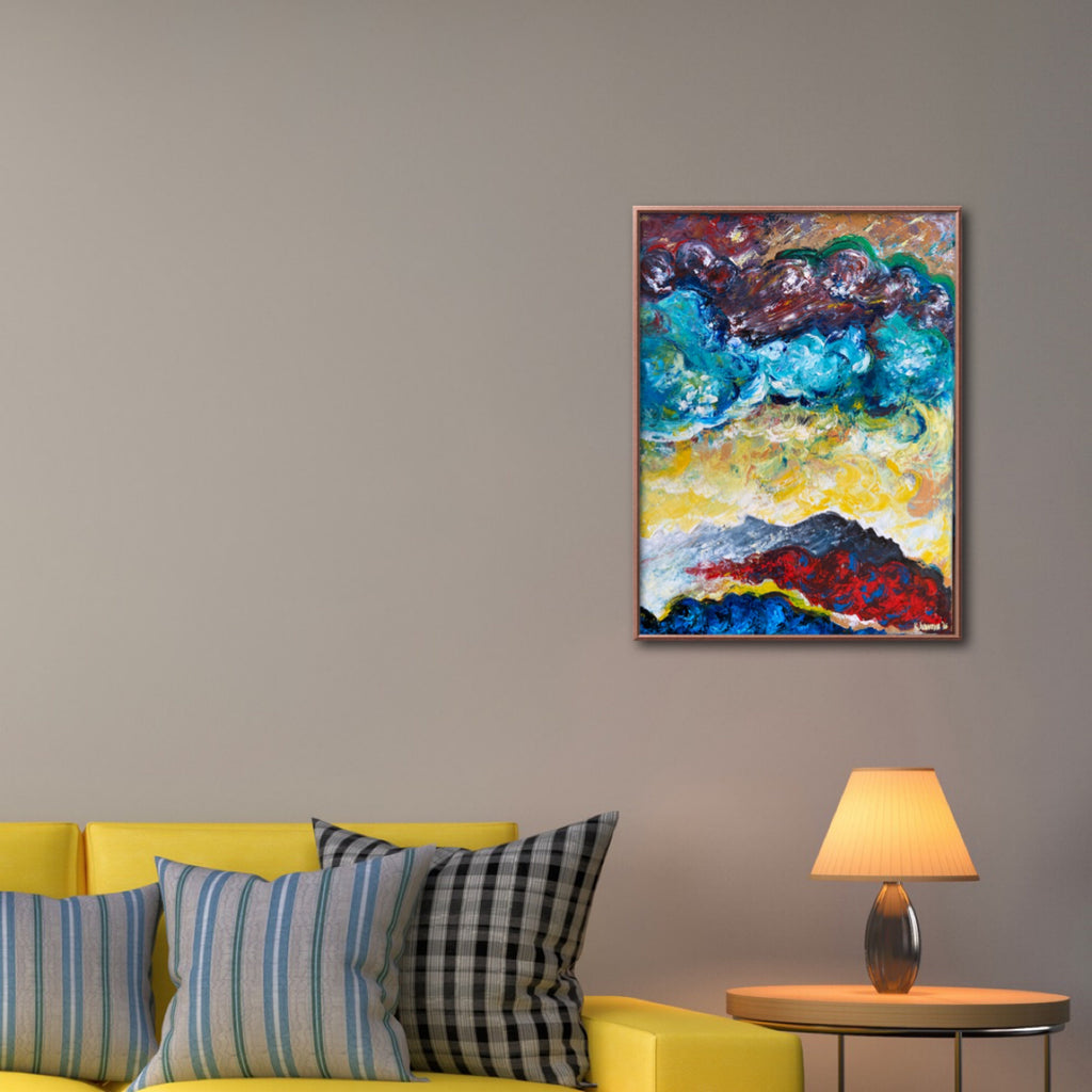 Original oil painting, stretched canvas, clouds abstract art