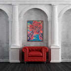 Original oil painting, united trees, pink landscape painting