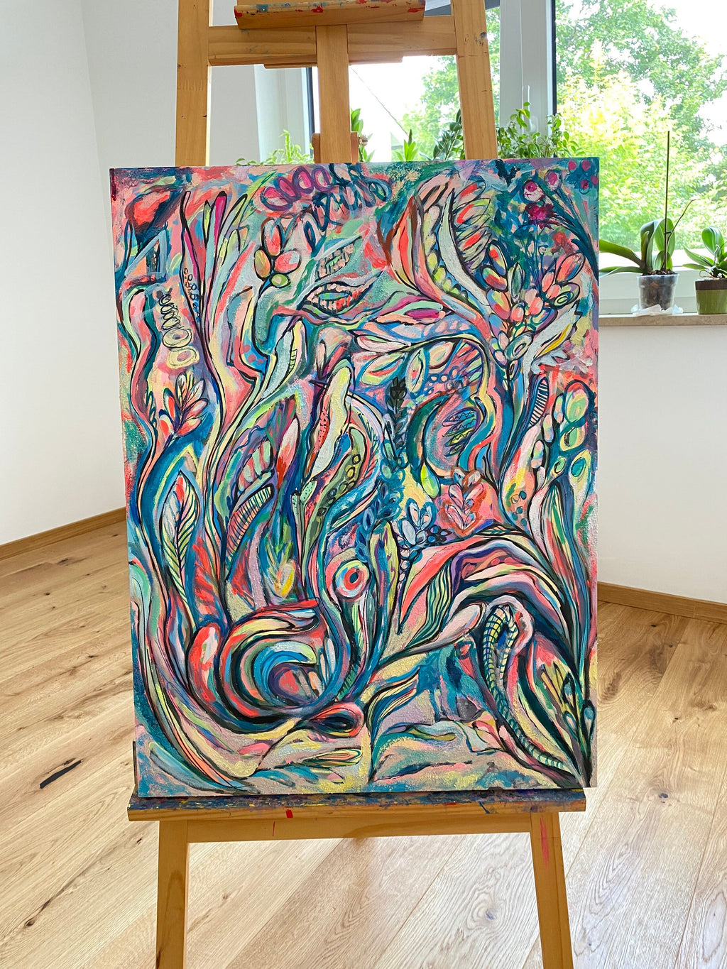 ORIGINAL ART, "In the Coral World" acrylics, original abstract painting