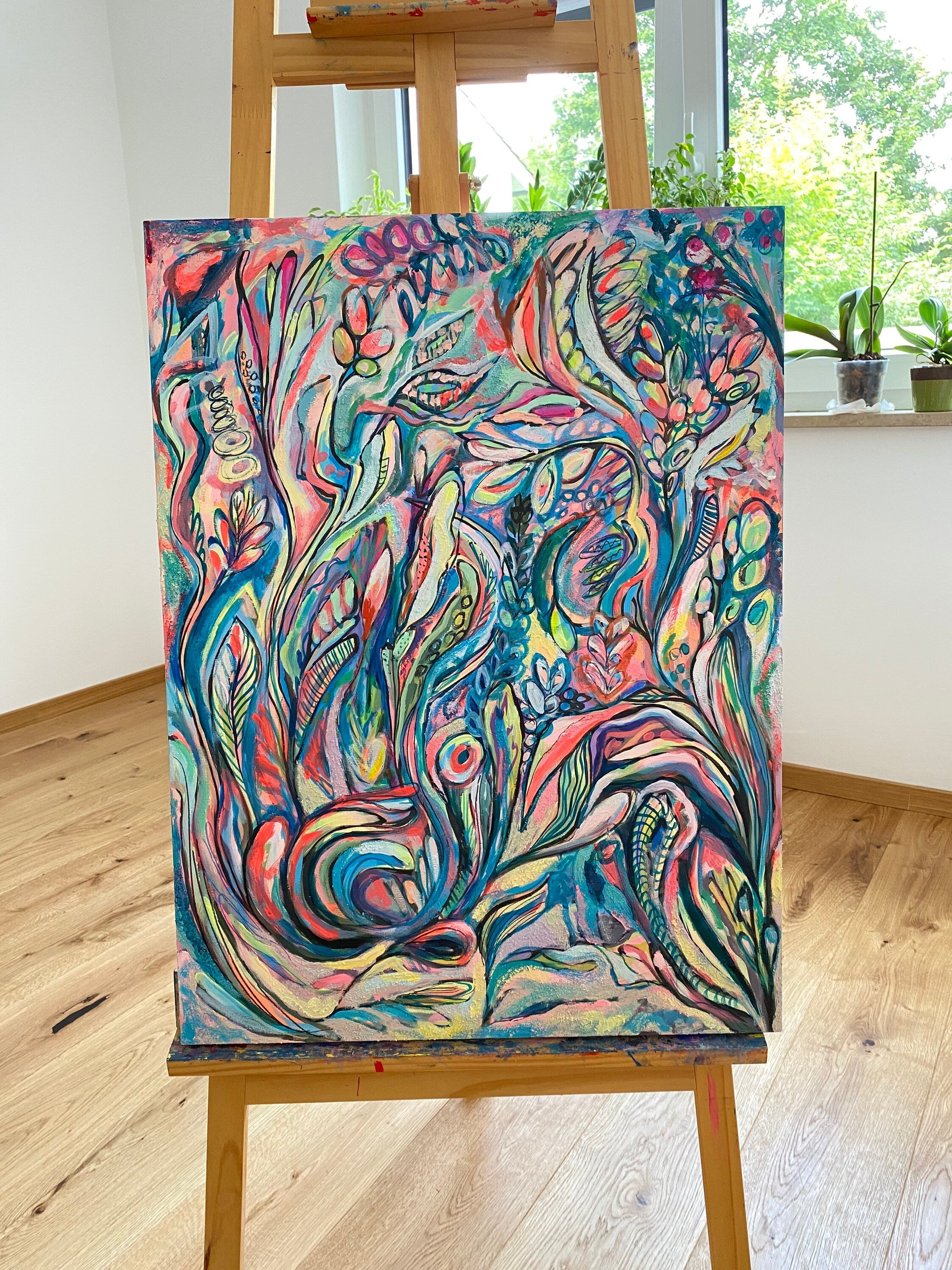 ORIGINAL ART, “In the Coral World” acrylics, original abstract painting