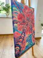 Original oil painting, united trees, pink landscape painting