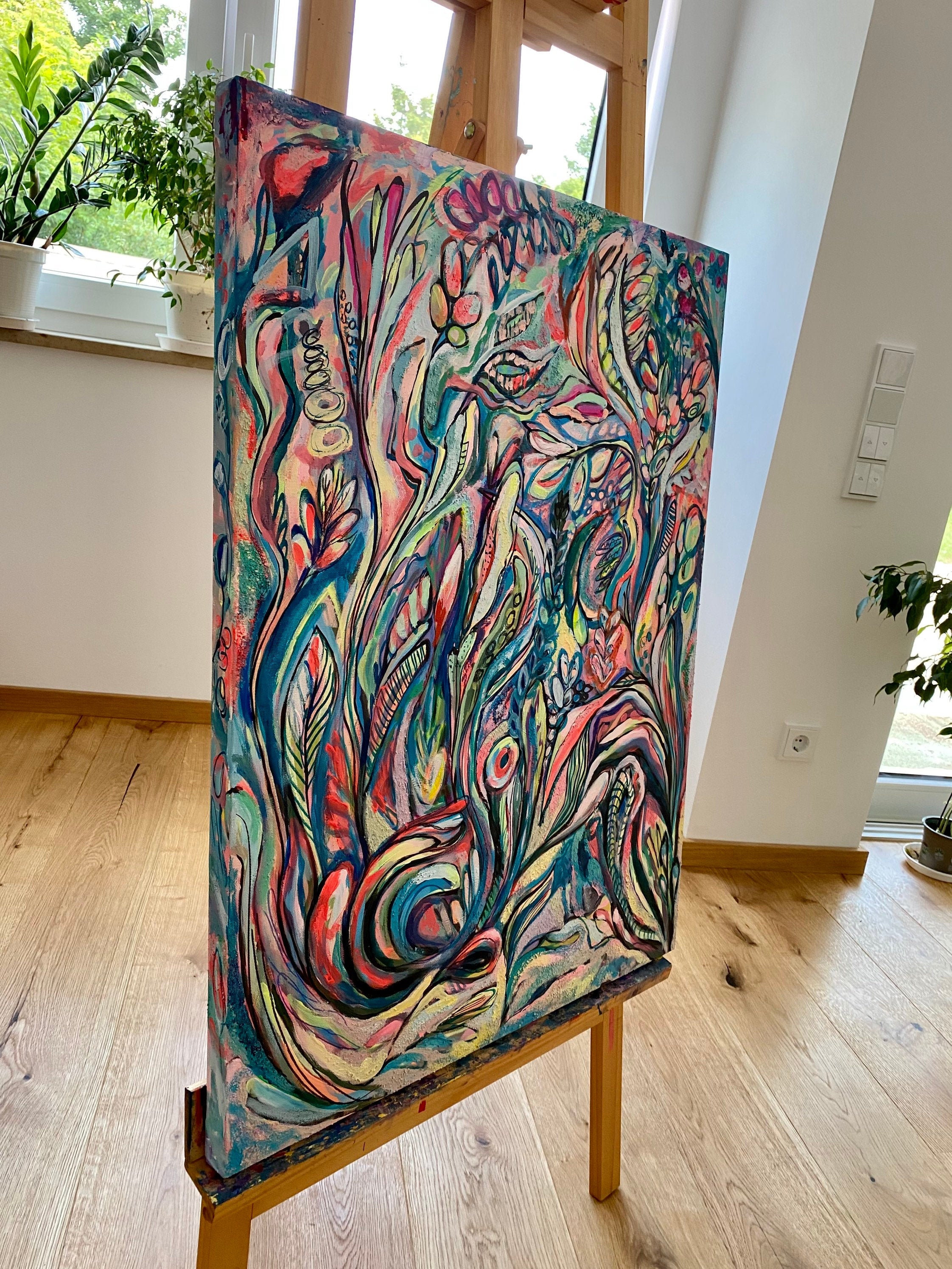 ORIGINAL ART, “In the Coral World” acrylics, original abstract painting