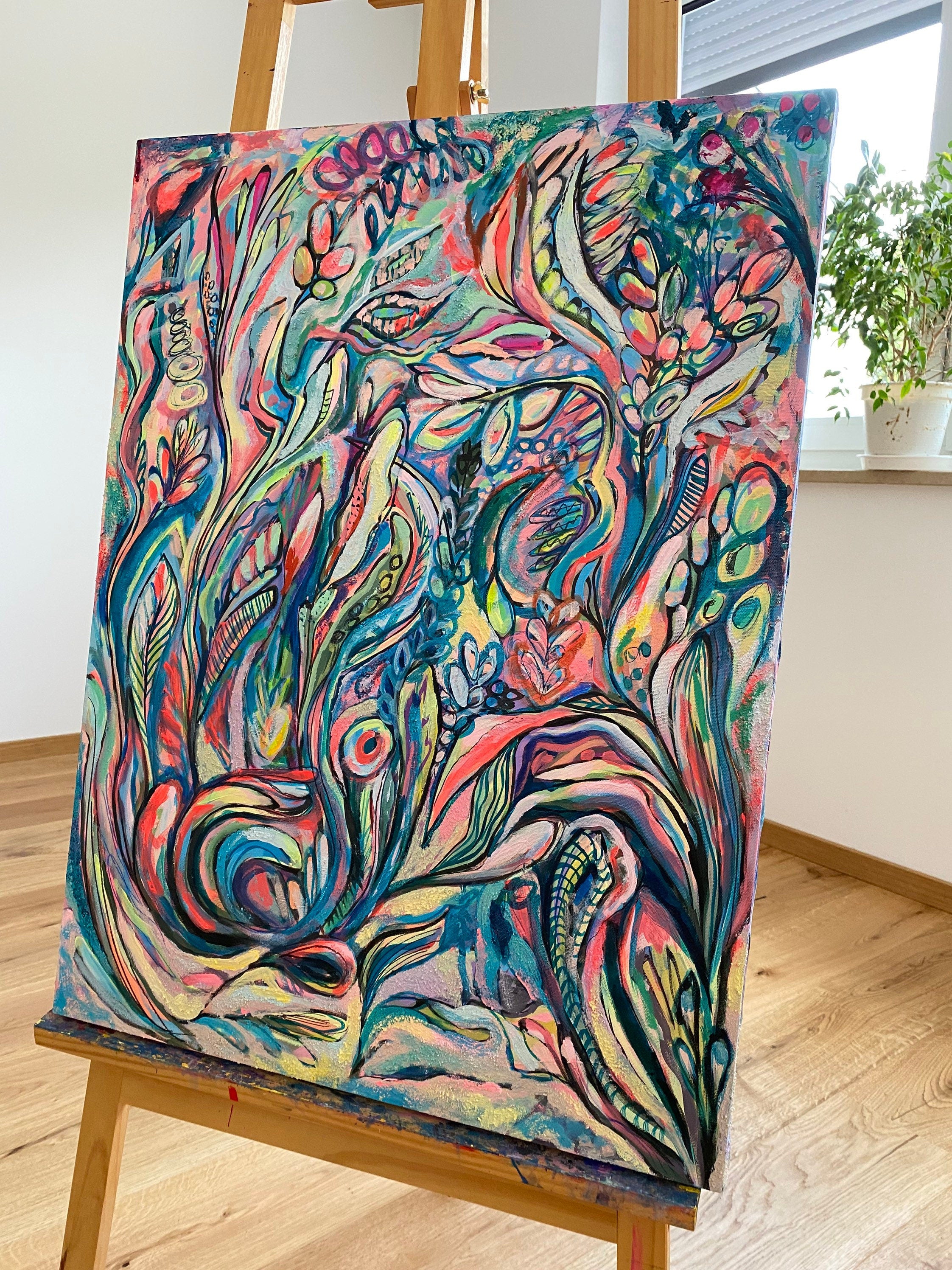 ORIGINAL ART, “In the Coral World” acrylics, original abstract painting