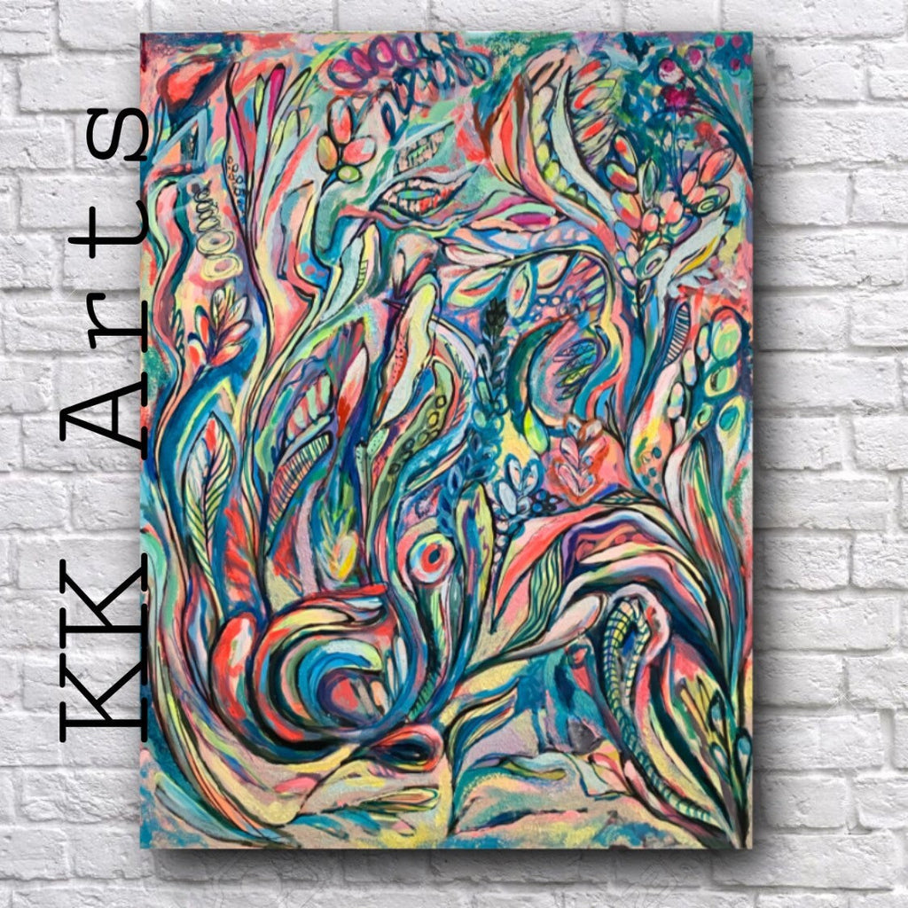 ORIGINAL ART, "In the Coral World" acrylics, original abstract painting