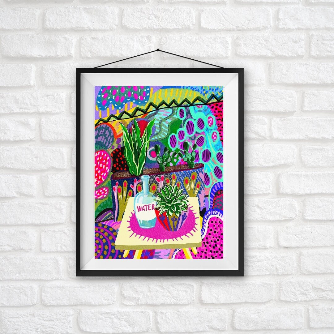 Hand finished Rainbow balcony - Art print,  including original hand paint, by KKArts