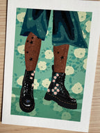 Rock Style Boots Art Print Galaxy Girl