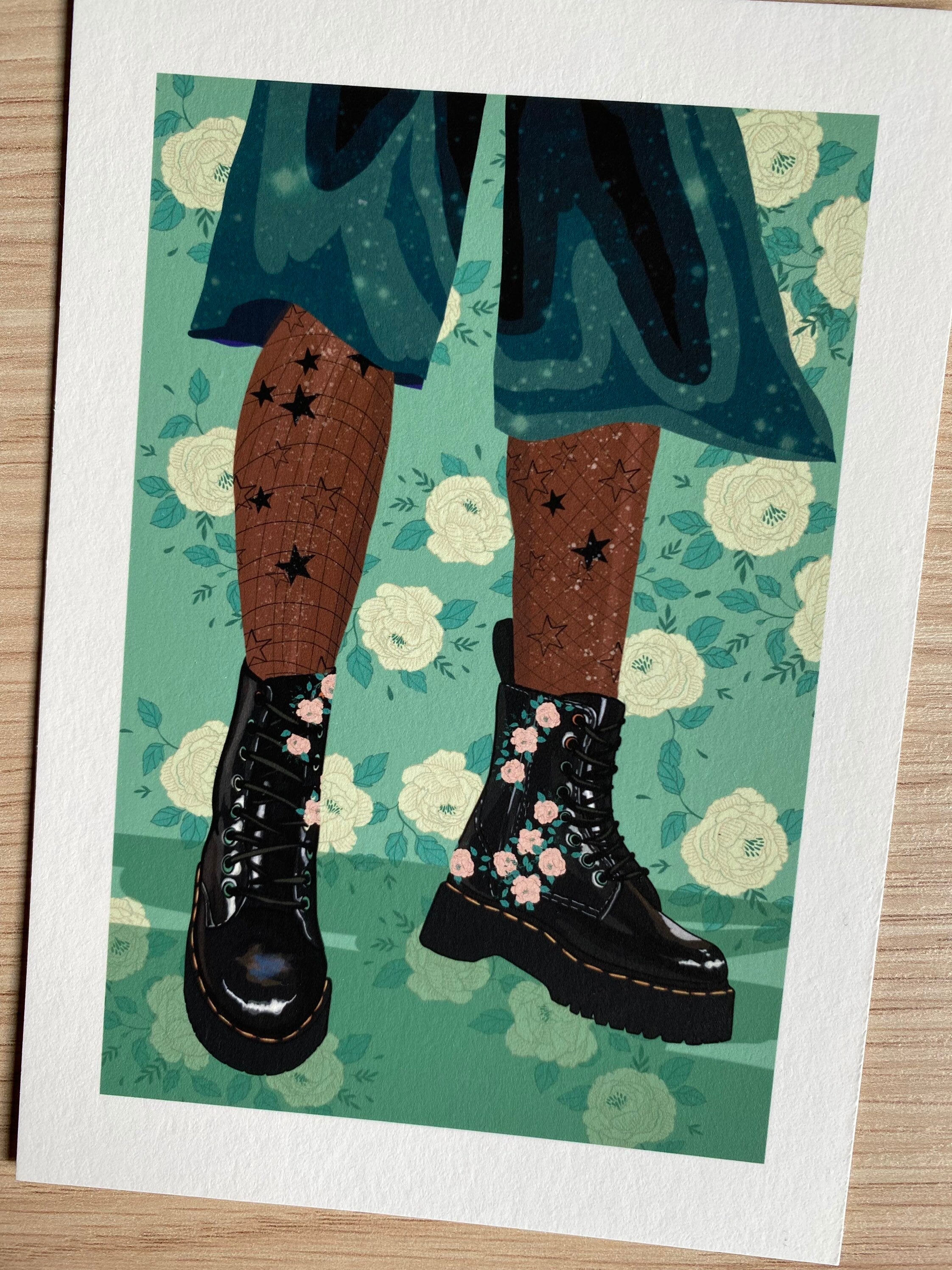 Rock Style Boots Art Print Galaxy Girl