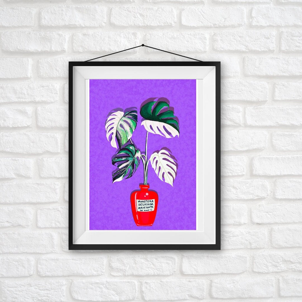 Monstera Variegata Full Moon Illustration - Art Print, by KKArts