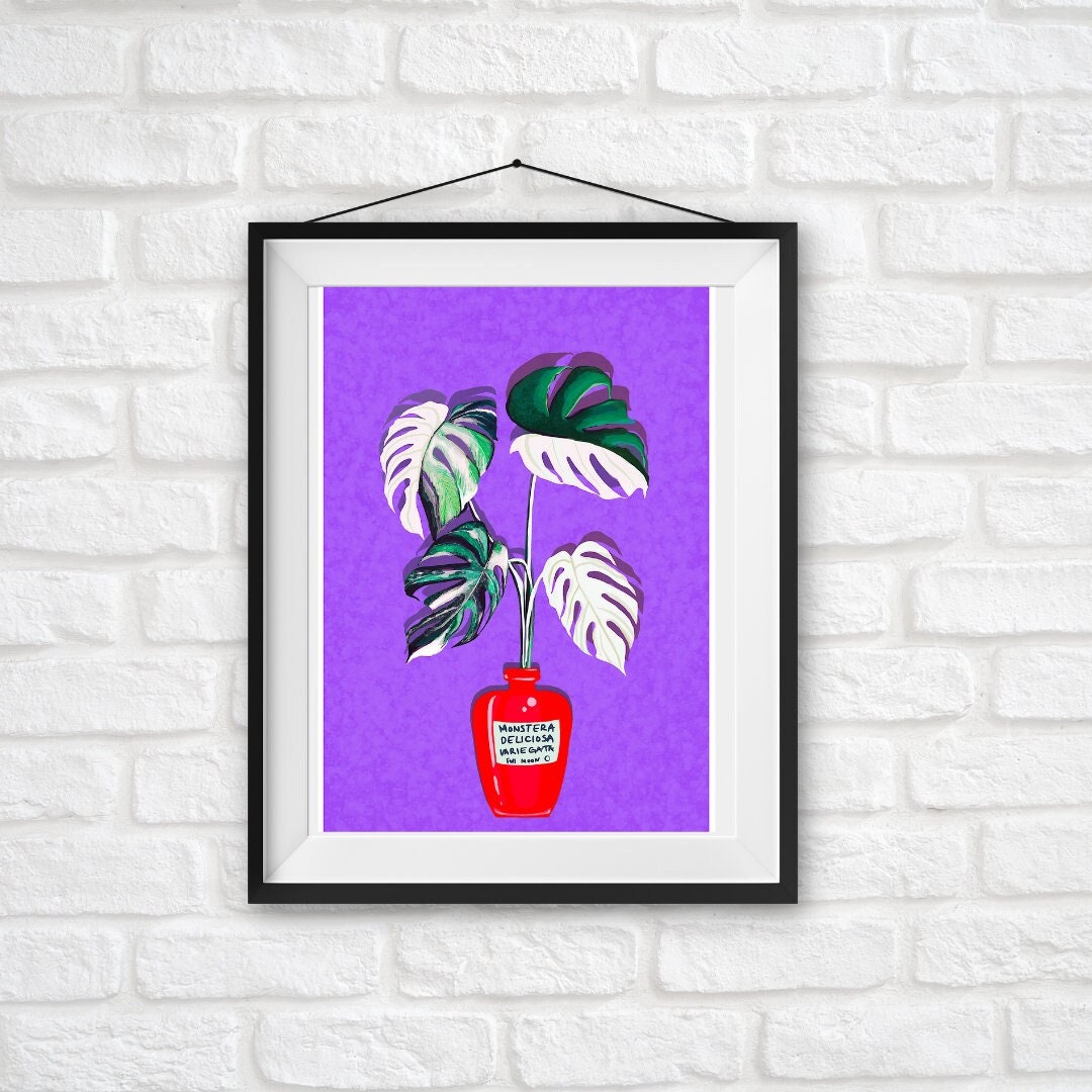 Monstera Variegata Full Moon Illustration - Art Print, by KKArts