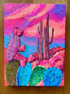 Original Cactus Painting: Vibrant Desert Landscape, Acrylic on Canvas