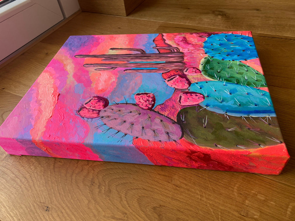 Original Cactus Painting: Vibrant Desert Landscape, Acrylic on Canvas