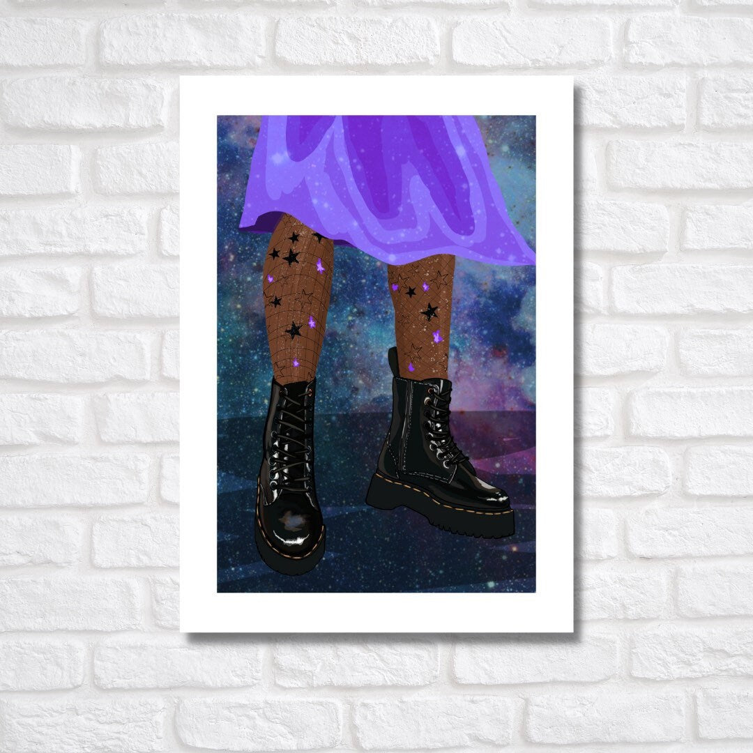 Rock Style Boots Art Print Galaxy Girl