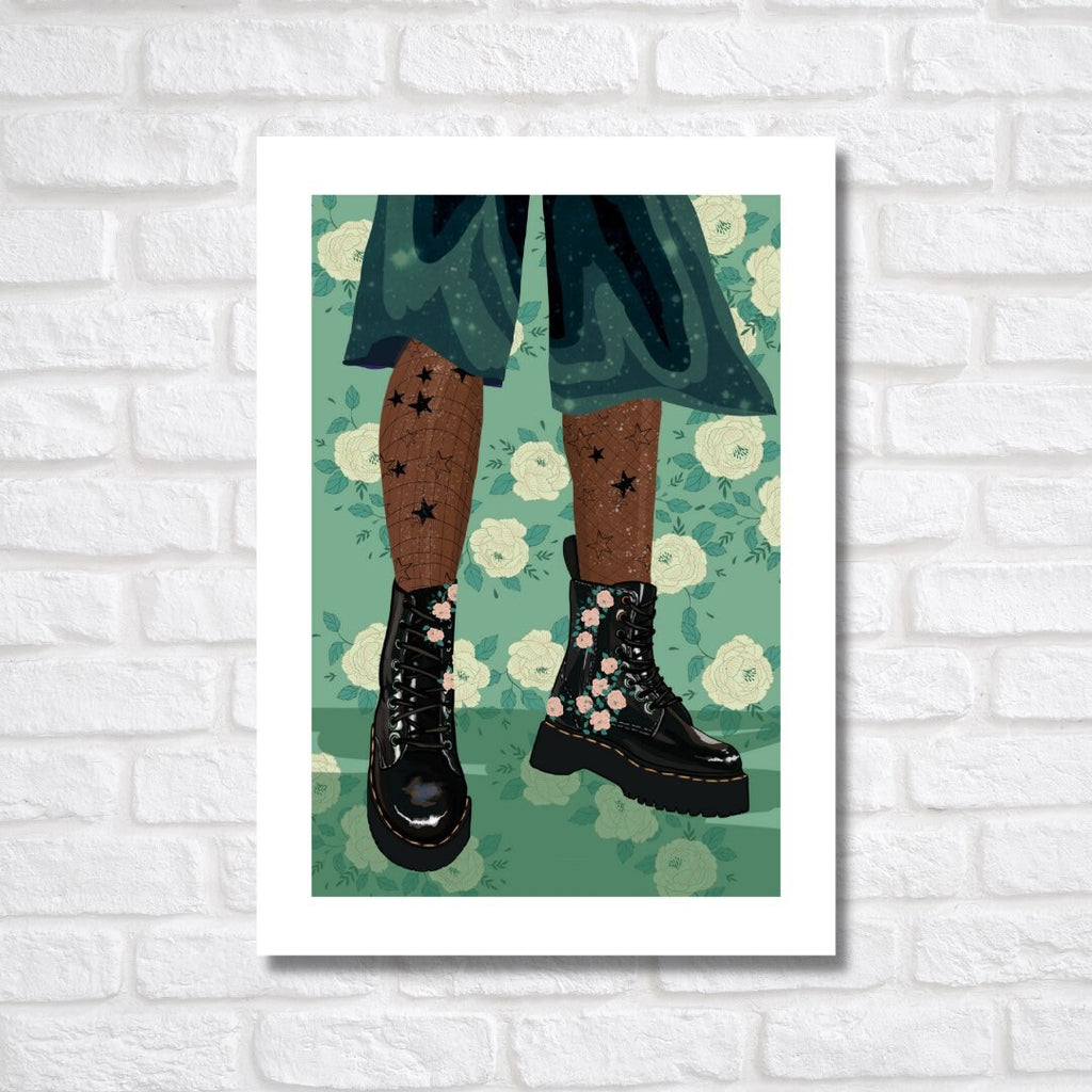 Rock Style Boots Art Print Galaxy Girl