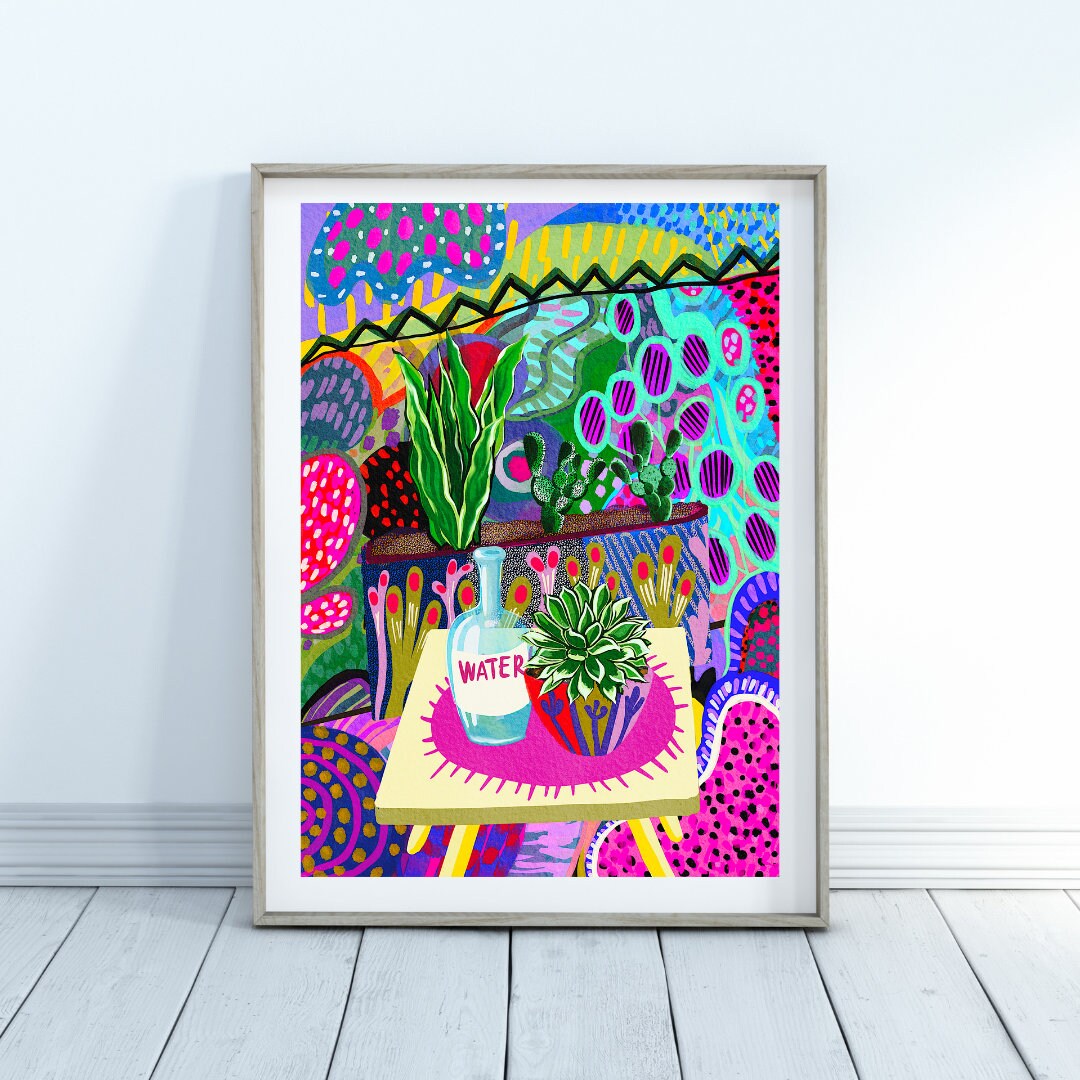 Hand finished Rainbow balcony - Art print,  including original hand paint, by KKArts