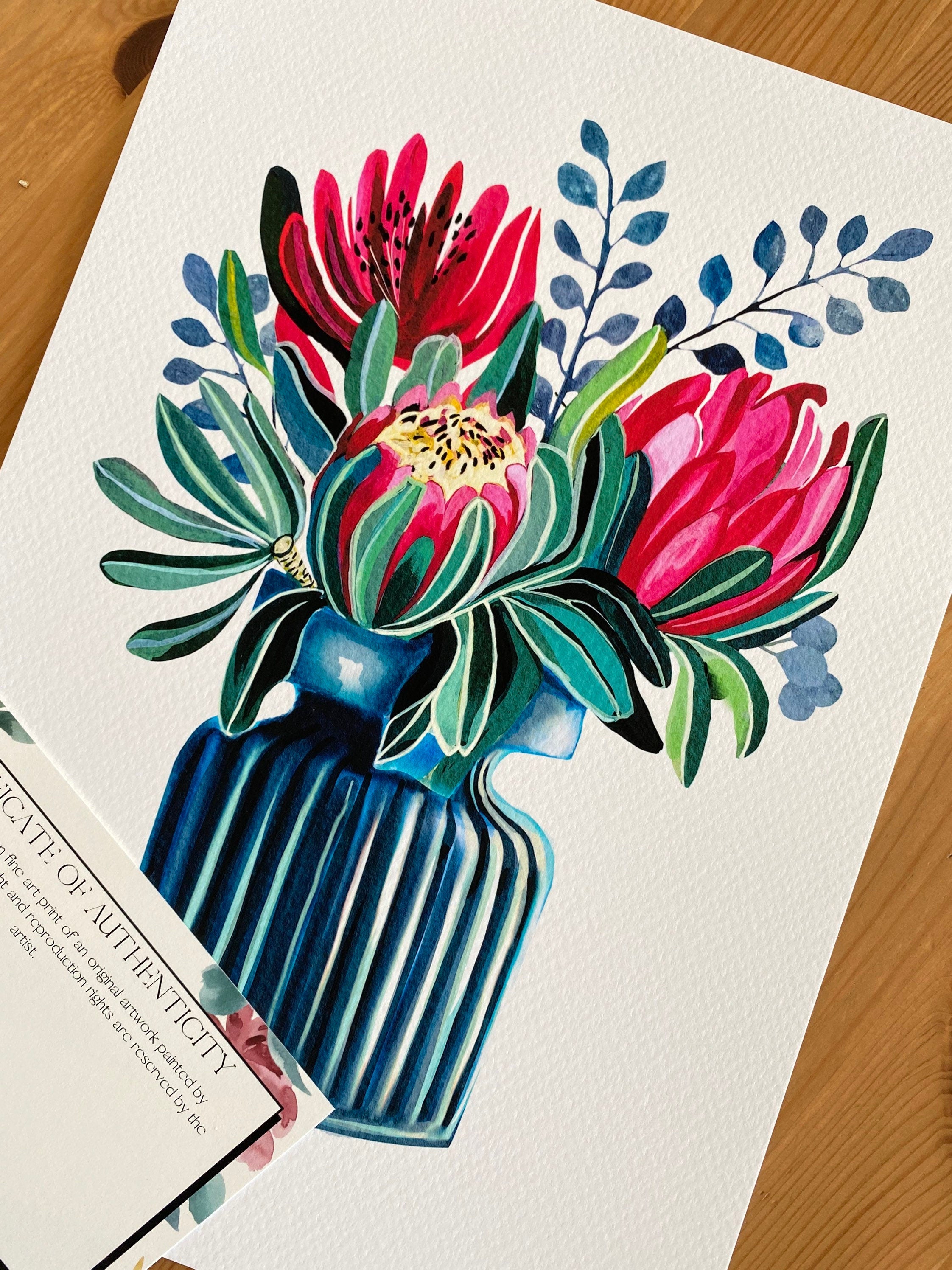 Proteas painting, proteas Art print, by KKArts