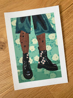 Rock Style Boots Art Print Galaxy Girl