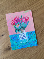 Proteas in vase - Original Art gently vibrant print, by KKArts