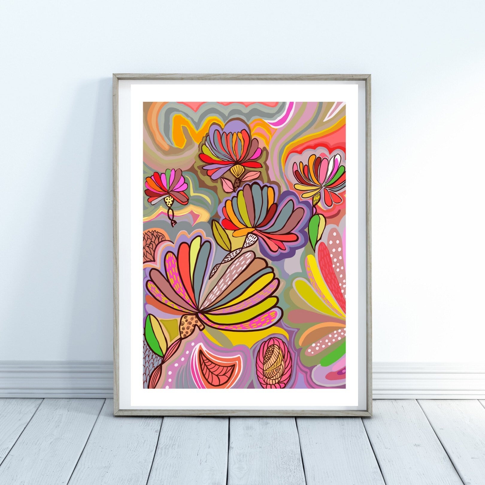 Wildblumen und Schmetterlinge Kunstdruck