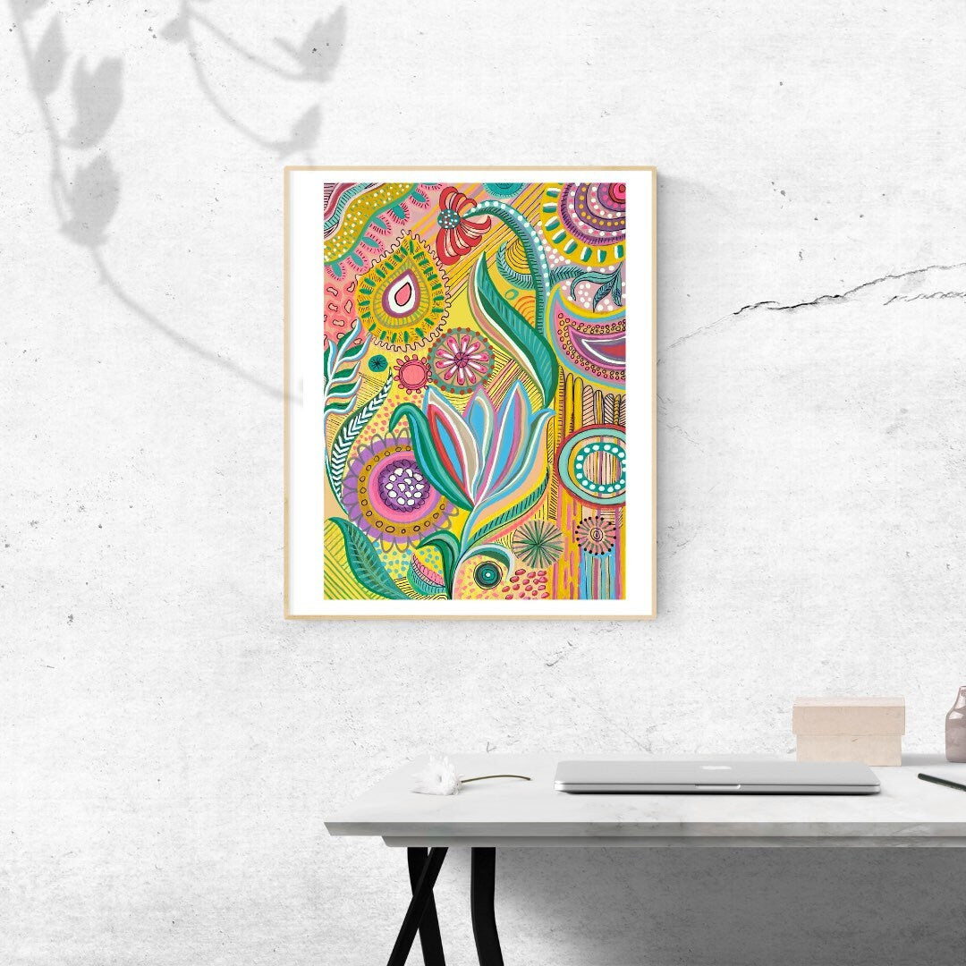 Geometric Floral abstract Art Giclée Print Abstract Wildflower Design