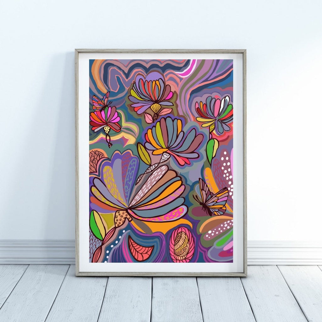 Wildblumen und Schmetterlinge Kunstdruck