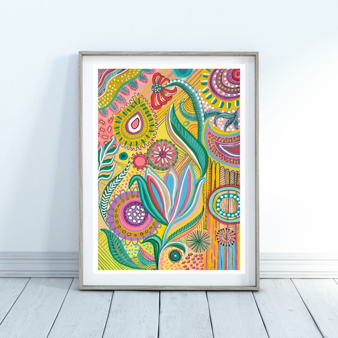 Geometric Floral abstract Art Giclée Print Abstract Wildflower Design