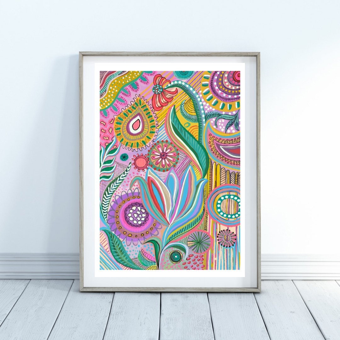Geometric Floral abstract Art Giclée Print Abstract Wildflower Design