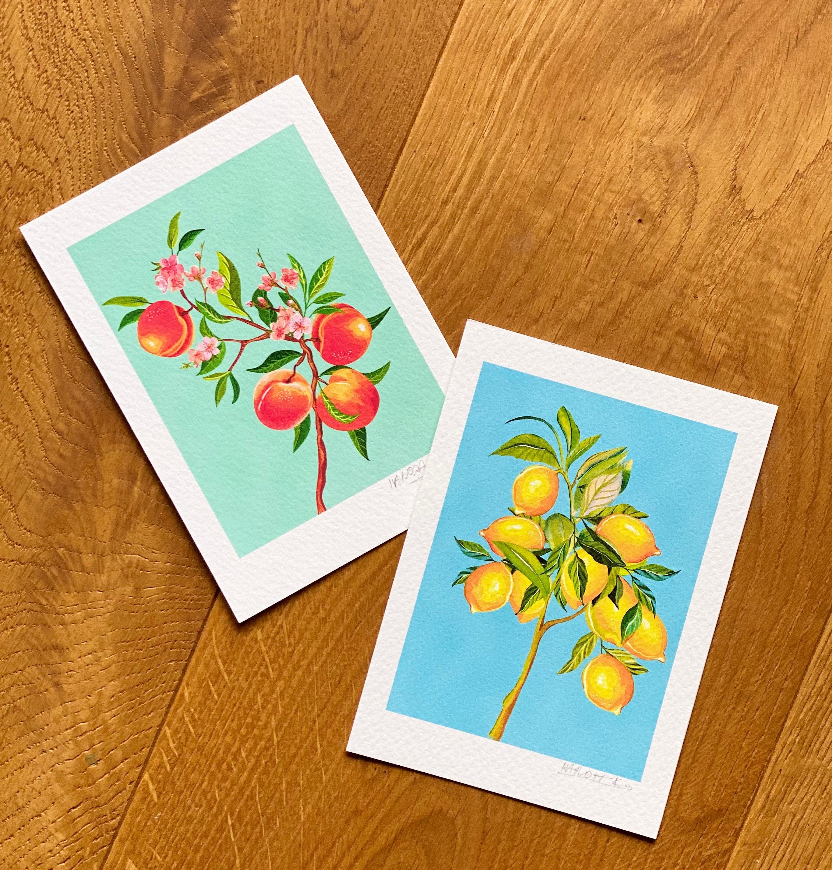 Peach & Lemon Tree Giclée Art Print Fruity Branches