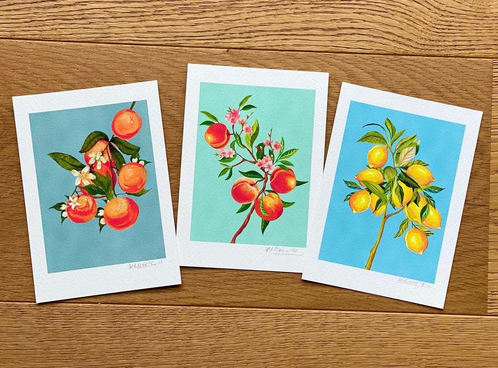 Peach & Lemon Tree Giclée Art Print Fruity Branches