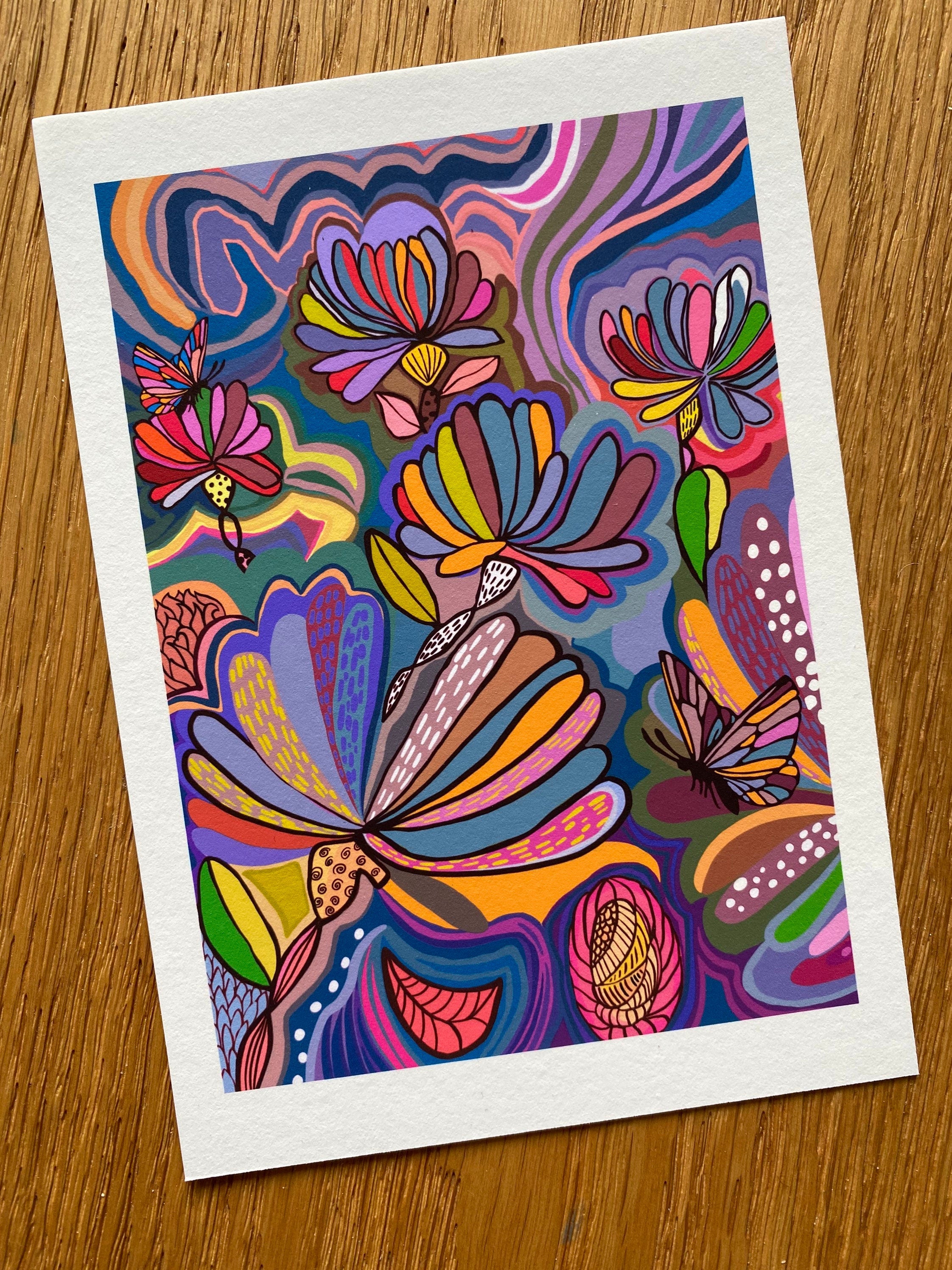 Wildblumen und Schmetterlinge Kunstdruck
