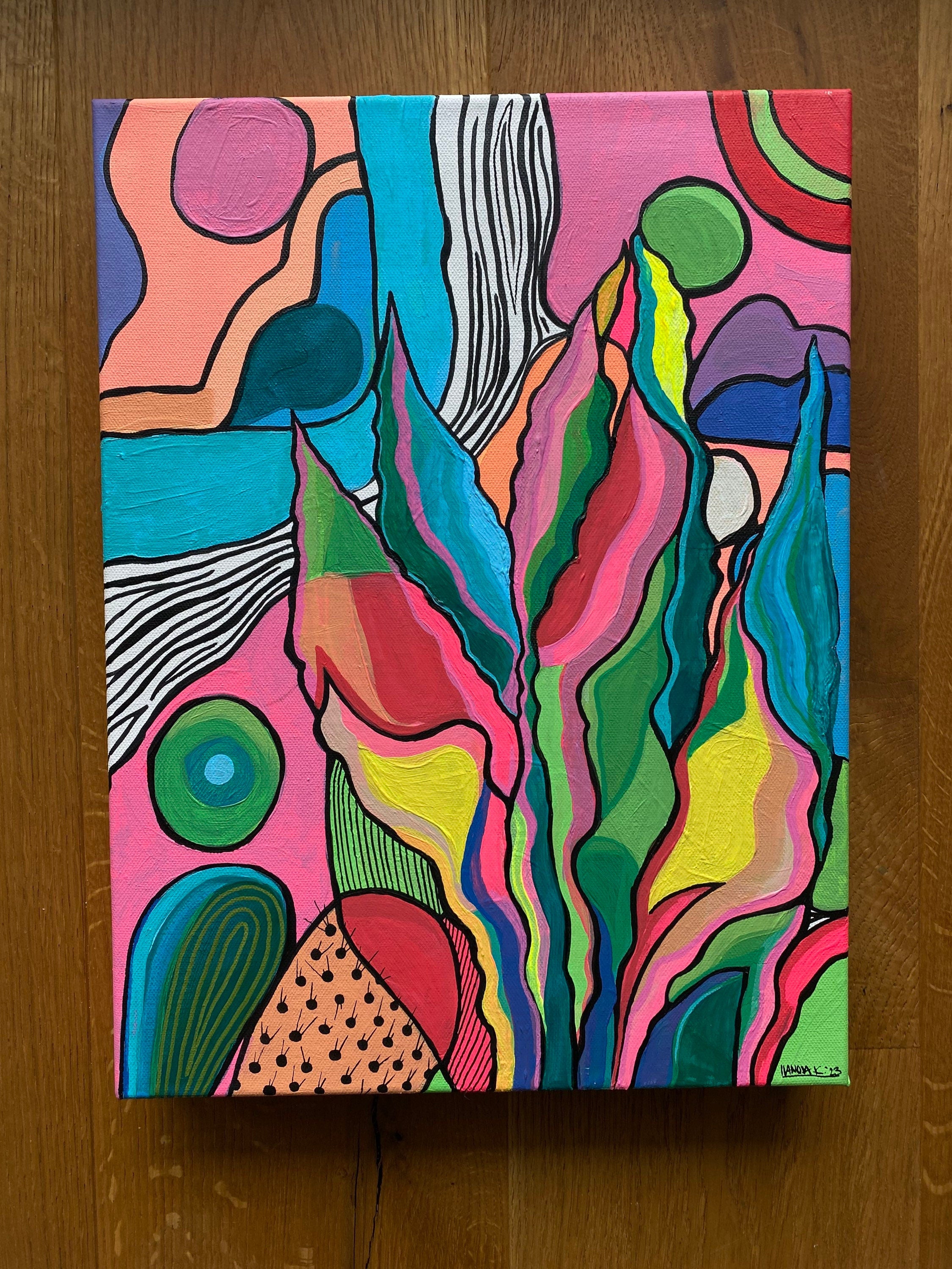 Original acrylics painting geometric landscape