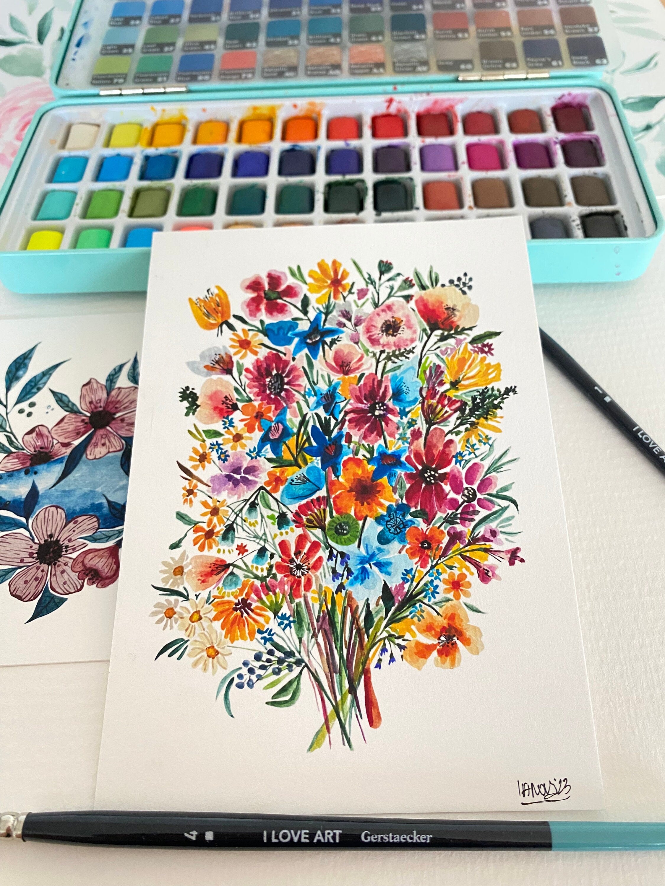 Wildflower Watercolor Art Print on Textured Paper by KKArts