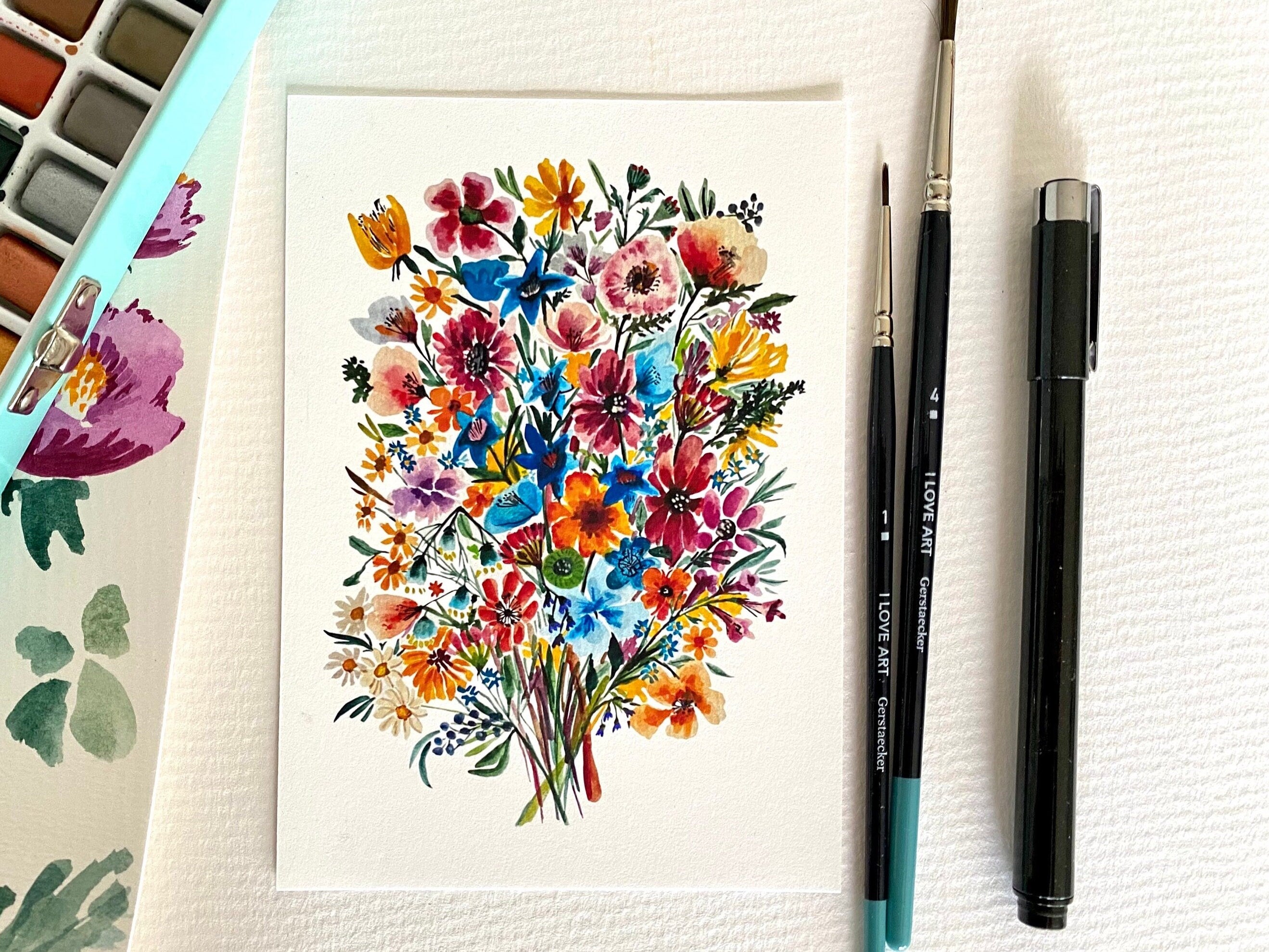 Wildflower Watercolor Art Print on Textured Paper by KKArts