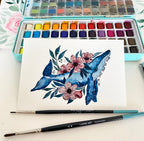 Humpback Whale Watercolor Art Print, Floral Ocean Art