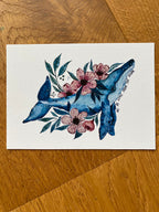 Humpback Whale Watercolor Art Print, Floral Ocean Art